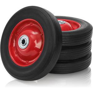 4 Pack Solid Rubber Tires, 8 Inch Flat Free Hand Truck Replacement Wheels with Ball Bearing 1/2-Inch Bore Axle Hole, Heavy Duty Garden Carts Replacement Tires for Wheelbarrow, Wagon (Black Red)