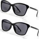 Premium Bifocal Reading Sunglasses for Women, Retro Cateye Sun Readers UV400 Protection, Classic Shades (2PC Black, 3.0)
