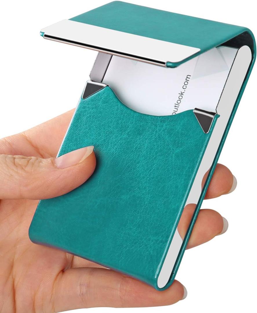 JuneLsy Business Card Holder Case - Professional PU Leather Business Card Case Metal Name Card Holder Pocket Business Card Carrier Women with Magnetic Shut (S-Mint Green) 5