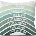 QIYUHOY Boho Sage Eucalyptus Green Rainbow Classroom Throw Pillow Covers, Olive Green Pillow Cover, Book Center Calming Corner Playroom Decor Pillow Case,I Am Kind Smart Brave Confidence,20x20 Inch