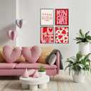 Locomiss Coquette Pink Valentine's Day Wall Art Prints, Trendy Red Pink Love Heart Art Posters, Sweet Love You More Wall Decor Posters For Home Living Room Bedroom, Set of 4 (8x10 Unframed)