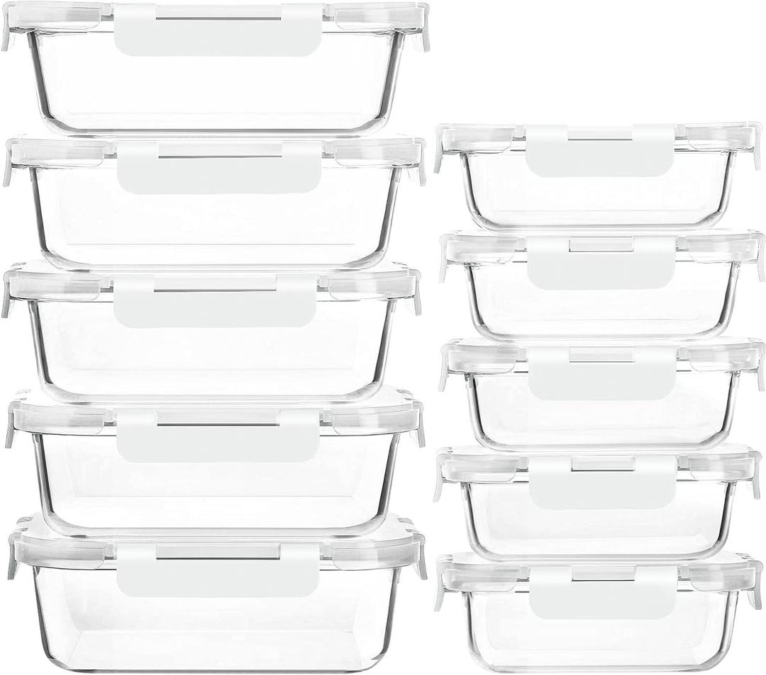 [10-Pack]Glass Meal Prep Containers with Lids, MCIRCO Glass Food Storage Containers with Snap Locking Lids, Airtight Lunch Containers, Microwave, Oven, Freezer and Dishwasher, White