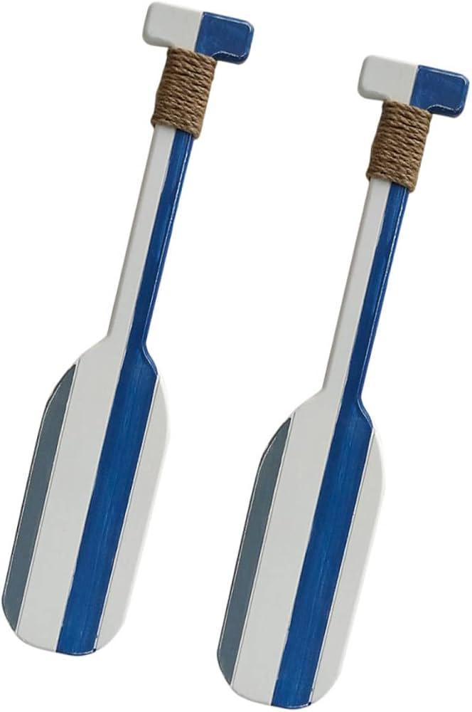Meching 2 Pack 19.7 Inch Nautical Wooden Double Oar Decor with Rope Nautical Oar Paddles Wall Decor Door Hanging Ornament Beach Theme Home Decoration（Vintage blue）