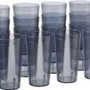 US Acrylic Cafe Plastic Reusable Tumblers (Set of 16) 20-ounce Water Cups in Grey | Value Set of Restaurant Style Drinking Glasses, Stackable, BPA-free, Made in the USA | Top-rack Dishwasher Safe (Gray)