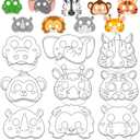 36 Set Animal Coloring Mask Jungle Paper Art Craft Kids Color Your Own Safari Lion Blank DIY Mask Masquerade Birthday Party Dress-Up Decoration Favor School Classroom Activity Game Supplies