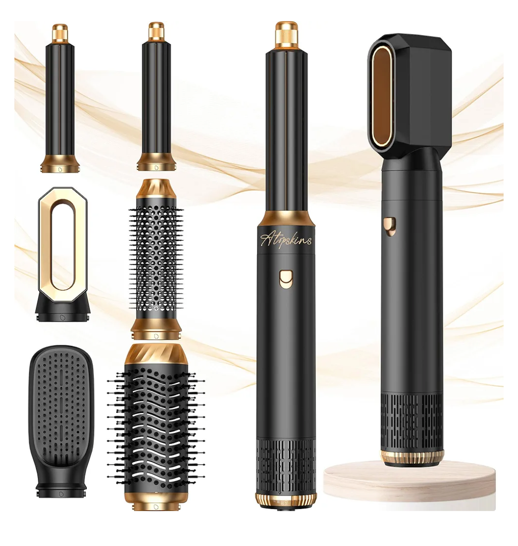 6 in 1 Hair Dryer Brush Hot Air Styler Detachable for Travel, Blow Dryer 3 Heat Settings to Straighten, Auto Curl, Volumize Home Salon Results Frizz-Free Shine All Hair Types (Pink-Black)