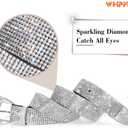 WHIPPY Rhinestones Leather Belts for Women Disco Bling Studded Belt for Jeans Pants Western Cowgirl Shiny Waist Belt (Silver, M)