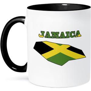3dRose mug_58778_4 "Jamaican flag in the outline map and word Jamaica" Two Tone Black Mug, 11 oz, Multicolor