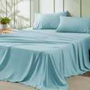 Bedsure Queen Sheet Set - 4 Pieces Soft Queen Size Sheets - Breathable & Cooling - Hotel Luxury - Easy Care Polyester Microfiber Bedding for Women, Men, Spa Blue