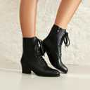 Women's Victorian Ankle Boots Lace UP Boots For Women Booties Side Zipper Block Chunky Mid Heel, Size 8.5