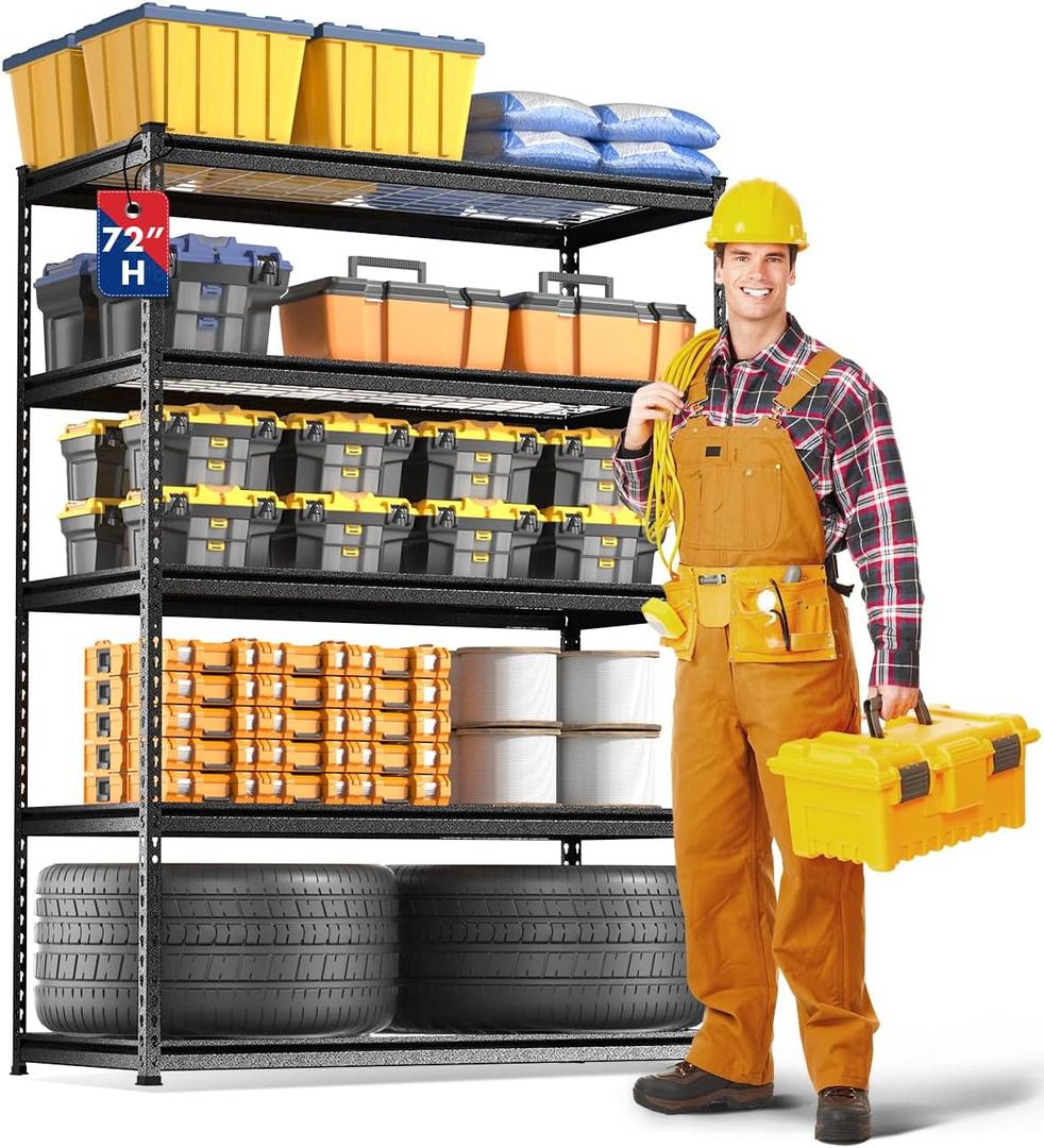 WORKPRO 5-Layer Heavy Duty Metal Storage Rack, 48W x 24D x 72H, Adjustable Shelving Unit with 4000 lbs Total Load Capacity, for Garage, Kitchen, Bathroom, Warehouse (Black+silver)