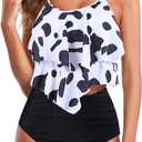 Womens Tankini Swimsuits Ruffled Tank Top Tummy Control Floral Modest Swimwear High Waisted Bikini (Large, Cow Print)