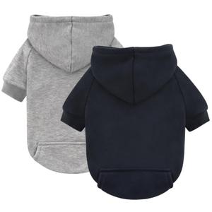 Idepet Pet Dog Hoodies 2 Pack with Pocket, Dog Outfits for Small Pets Chihuahua Clothes Warm Coat Jacket Autumn Puppy Sweatshirt Cats Clothing, S