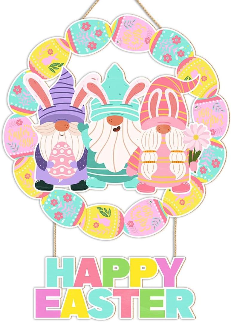Happy Easter Spring Decor Sign for Home Room Wooden Wreaths Decorations, Funny Spring Gnomes Decorations for Home Room, Easter Gifts for Women Men Rabbit Lover