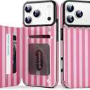 for iPhone 17 Pro Wallet Case with Card Holder, Military-Grade Drop Protection, Flip PU Leather Built, Double Magnetic Clasp and Durable Shockproof for iP17 Pro 6.3Inch Cover-Stripes (Pink)