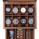 ProCase Wooden Watch Case, 8 Slot Mens Watch Box with Drawer, 2-Layer Mens Jewelry Box Storage Holder Organizer Display Case, Valentine Anniversary Birthday Gifts for Men Women -8 Slot, Brown