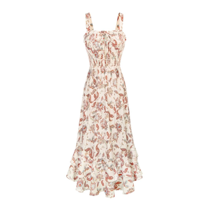 GRACE KARIN Women's 2025 Summer Floral Boho Dress Square Neck Strapped Swing A Line Sundress Beach Long Maxi Outfits, 2 XL