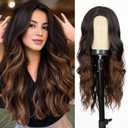 Long Mix Brown Wig for Women 26 Inch Middle Part Wavy Women Charming Hair Realistic Natural Looking Synthetic Heat Resistant Fiber Wig for Daily Party Use