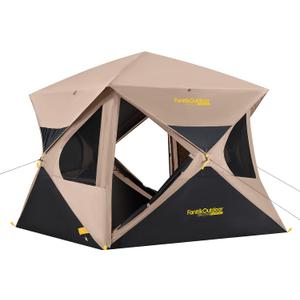 FanttikOutdoor Alpha C4 Ultra Camping Tent 4 Person Pop Up Instant Cabin Setup in 60 Seconds Portable Hub Tent with Rainfly & Windproof for Outdoor Camping & Overlanding, Khaki