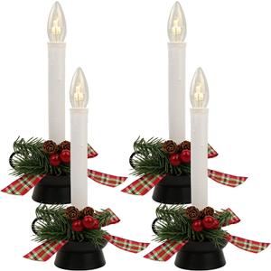 4-Pack Traditional Flameless Window Candles with Auto Timer (6H On/18H Off), Battery Operated LED Taper Candles with Classic Pewter Base for Christmas, Holiday & Welcoming Home Dcor
