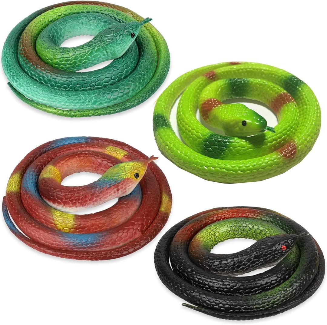 Rubber Snakes to Keep Birds Away - 4 PCS Realistic Fake Rubber Snake for Garden Props to Scare Birds, Squirrels and Mice