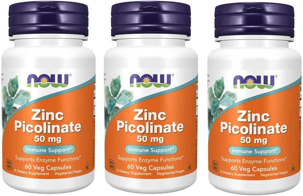 NOW Zinc Picolinate 50mg, 60 Capsules (Pack of 3) BBD: 01-2031