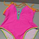 popvil Women One Piece Swimsuit Tummy Control Deep V Neck Neon Cute Bathing Suit Back Tie Swim Suits 2026 Summer (Small, Rose Red)