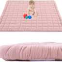 BALAPET 100% Cotton Muslin 50x50 Play Mat for Playpen, Soft Baby Playpen Mat for Kids Toddler Crawling and Play, Non-Slip and Washable Playmat, Pink