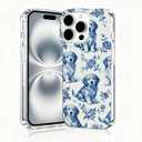 for iPhone 16 Pro Max Case, Blue and White Case, Scratch Resistant Shockproof Cover, Aesthetic Clear Phone Cover, Animal Print Phone Cases, Golden Retriever Blue and White FlowersB125