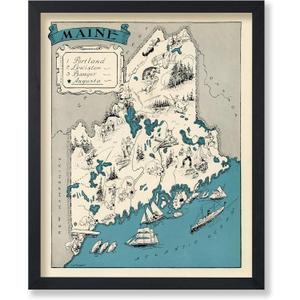 Poster Master Vintage Maine Map Print - Retro State Map Art - Gift for Teacher, Student, Travel Lover - Wall Decoration for Classroom, Office, Dorm - 8x10 UNFRAMED