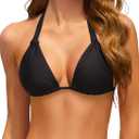 Women Triangle Bikini Top Only 2025 String Halter Sexy Swimsuit Bathing Suit Top (Black)