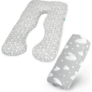 Pregnancy Pillow Cover U-Shaped (ONLY Pillowcase), Super Soft Replacement Cover Fits Most 55/57 Inch Maternity Pillow, Full Body Pregnancy Pillow Case, Universal Fit, Grey Hearts Print