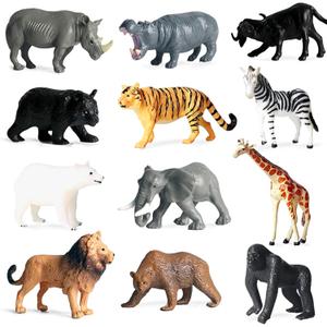 12 Pcs Figures Toys Realistic Mini Safari Zoo Animal Figurines, Plastic Learning Educational Playset Animal Themed Party Supplies Cake Topper Ornaments for Easter Egg Birthday Christmas