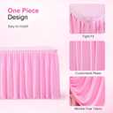 Pink Polyester Table Clothes for 8 Foot Rectangle Tables, Wrinkle Free Fitted Table Cover with Pleated Ruffle Table Skirt for Birthday Party Wedding Trade Show Event Display