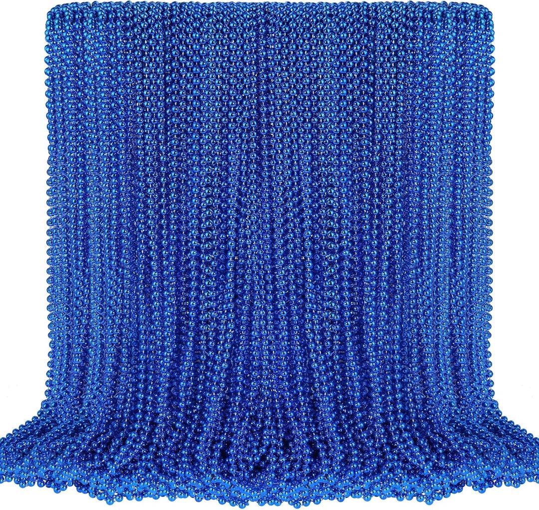 100 PCS Blue Bead Necklace, Blue Mardi Gras Beads Christmas Necklaces, 33" 4th of July Patriotic Beaded Necklace, Parade Throw Accessories for Independence Day Mardi Gras Hanukkah Pirate Theme Party