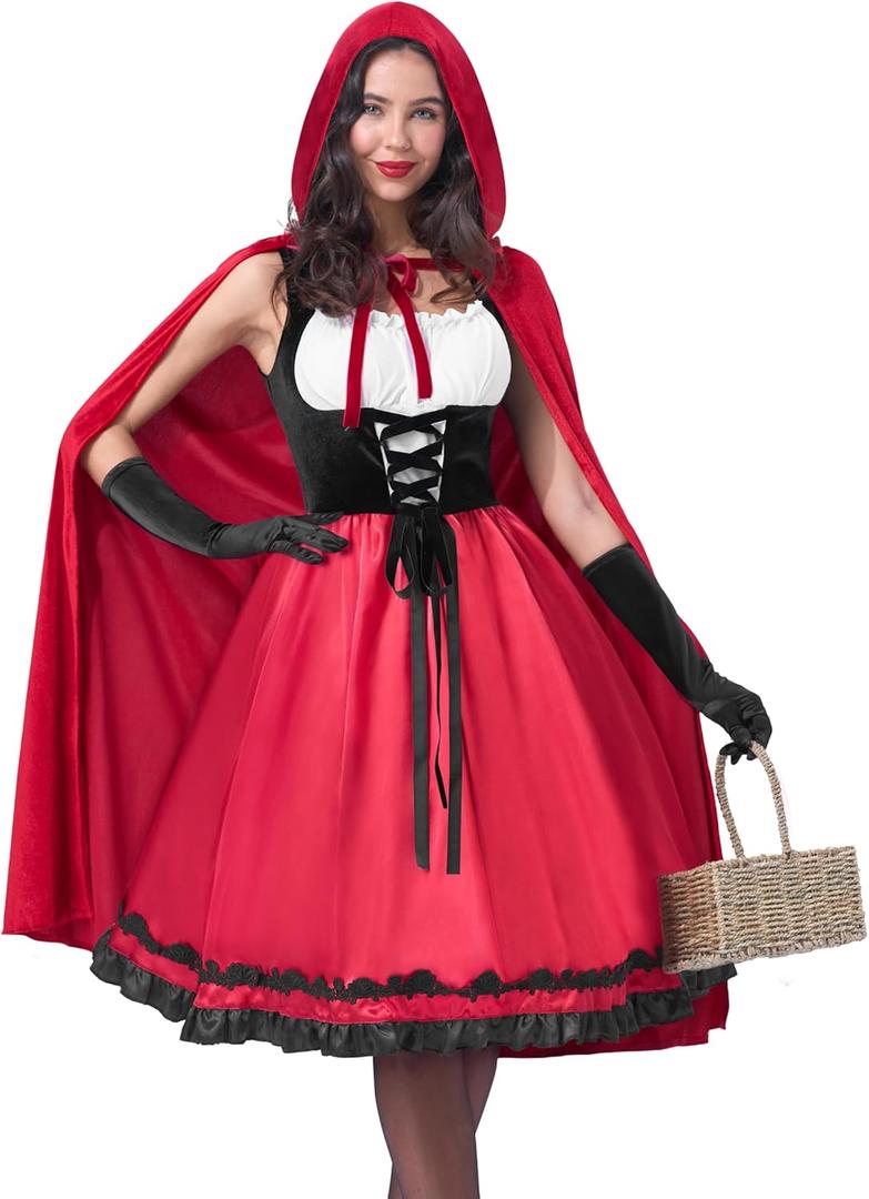 Spooktacular Creations Women Little Red Riding Hood Costume, Halloween Hooded Cloak Adult Cape Dress for Fairy Cosplay Party (Small)