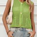 Saodimallsu Womens Crochet Sweater Vest Button Down Sleeveless Crew Neck Boho Knit Crop Tank Tops Summer Cardigans (Green, M)