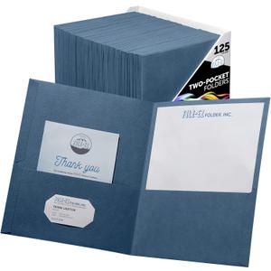 FILE-EZ Two-Pocket Folders, Dark Blue, 125-Pack, Textured Paper, Letter Size (EZ-32423)