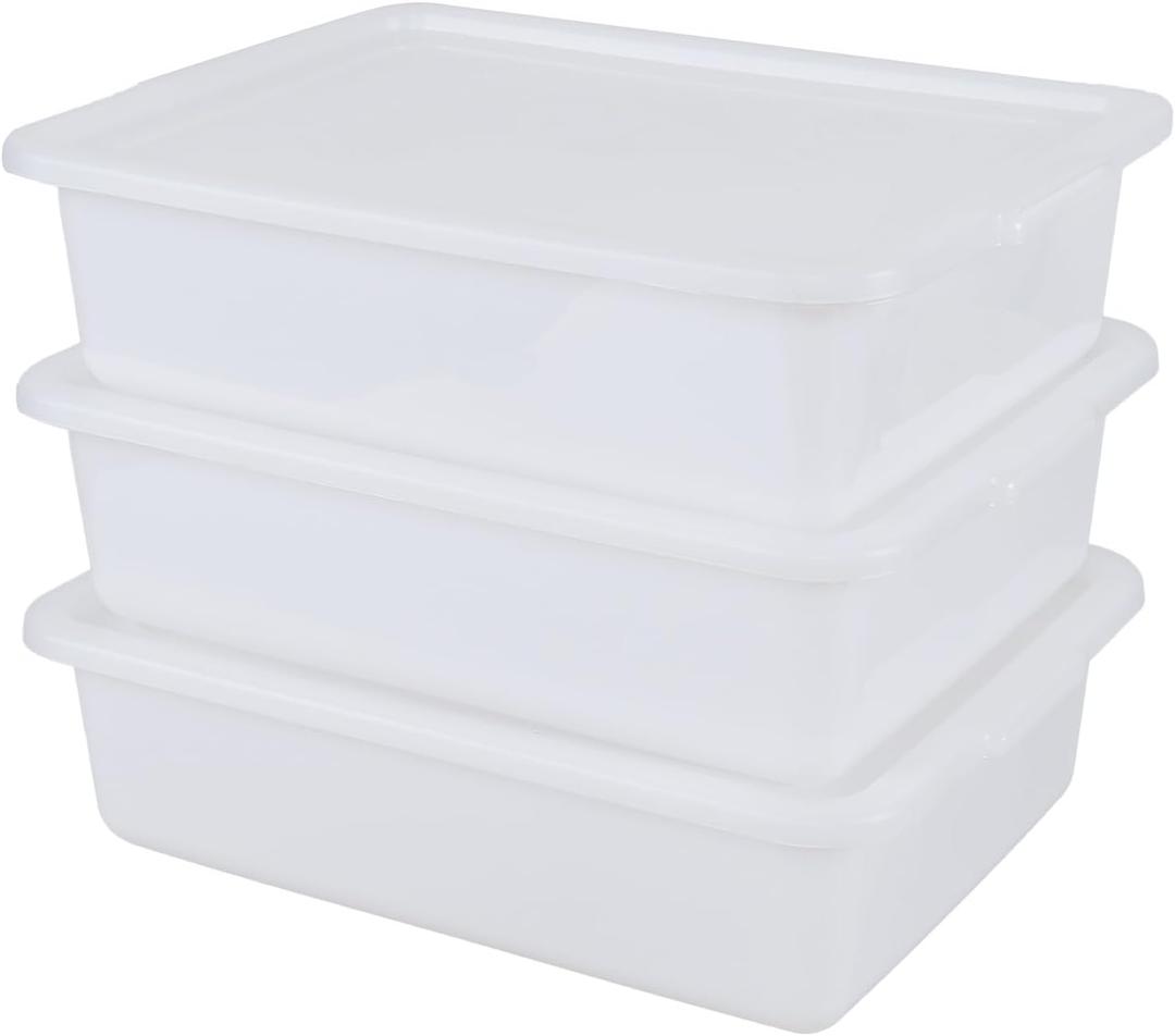 13 Liters Food Service Utility Tote Box with Lid, Commercial Bus Tubs, White, 3-Pack