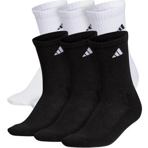 adidas Men's Athletic Cushioned Crew Socks (6 Pairs) Durable & Comfortable (Black, M)