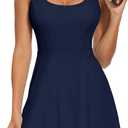 Tanou Women's Tennis Dress with Separated Shorts & Bra U Neck Golf Sleeveless Athletic Workout Scalloped Dress with 2 Pockets (X-Large)
