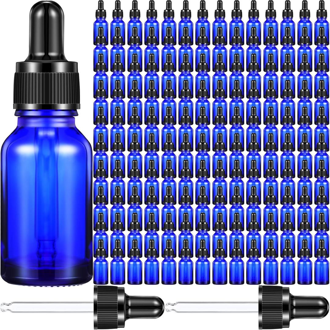 Tanlade 200 Pack 15ml Dark Dropper Bottles 1/2 oz Glass Dropper Bottles Brown Tincture with Eye for Essential Oils Liquids Perfumes Lab Chemicals and Travel(Blue)