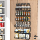 JKsmart 6-Tier Spice Rack Organizer with Door Hook, Wall Mounted & Over the Door Spice Racks for Kitchen Pantry Door Cabinet, Two Size, Large Capacity, Black