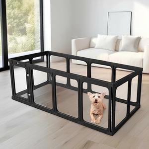 Clear Acrylic Dog Playpen, Dog Play Pen for Puppy Cat Rabbit Small Pet, Easy Assemble Pen, Preferable Small Cage, 23.6" H, 12Pcs, Black