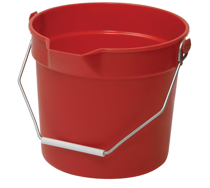 Winco Heavy-Duty Plastic Bucket/Utility Pail with Pour Spout, 10 Quarts, Red