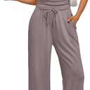 Trendy Queen 2 Piece Matching Summer Sweatsuit Lounge Set Womens Wide Leg Pants Side Ruching Crop Top Sets (Small)