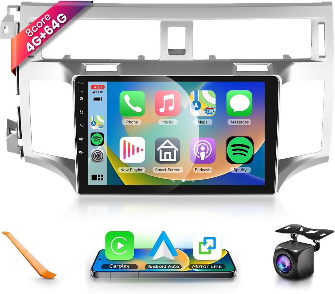 8 CORE 4G+64G Car Radio Stereo for Toyota Avalon 2006-2010 with Wireless CarPlay Android Auto, 9 Inch 1280 * 720P IPS Touch Screen Android 13 GPS WiFi Bluetooth 32-Band DSP SWC HD Camera