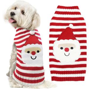 Dog Christmas Sweater Xmas Pet Clothes Cute Striped Santa Claus Costume Holiday Puppy Cat Jumpers Outfits New Year Gifts for Small Medium Large Dogs (S, Red White Stripe Santa Claus)