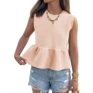 Saodimallsu Womens Peplum Tank Tops Ribbed Knit Babydoll Sleeveless Crop Tops Sweater Vest 2026 Country Concert Outfit (Small, Apricot)