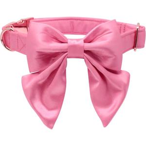 Lionet Paws Bowtie Dog Collar - Comfortable Silk Dog Collar with Detachable Bow Tie for Small Dogs, Neck 10-16 Inches (Peach)